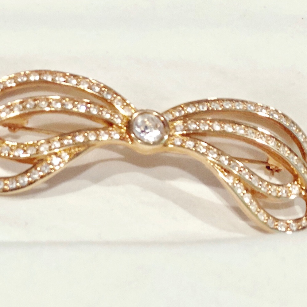 Vintage NWT Swarovski Gold Plated Crystal 80s Bow